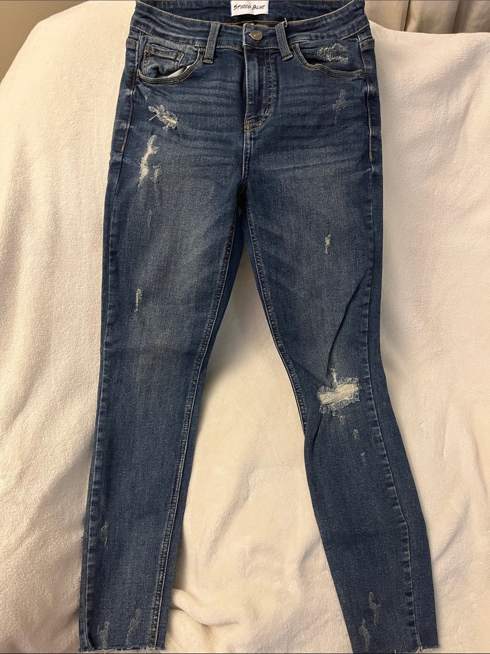 Studio Blue Stretch Distressed Skinny Jeans - Dark Blue